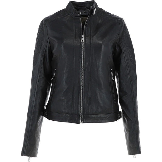 Women's Black Leather Quilted Classic Jacket