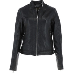 Women's Black Leather Quilted Classic Jacket