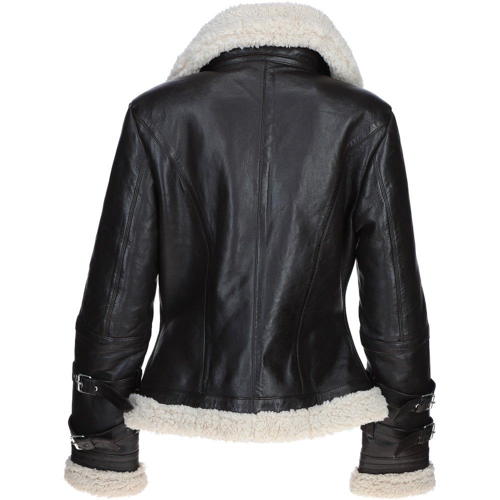 Women's Black Faux Leather Shearling Aviator Jacket
