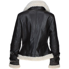 Women's Black Faux Leather Shearling Aviator Jacket