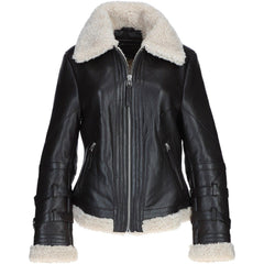 Women's Black Faux Leather Shearling Aviator Jacket