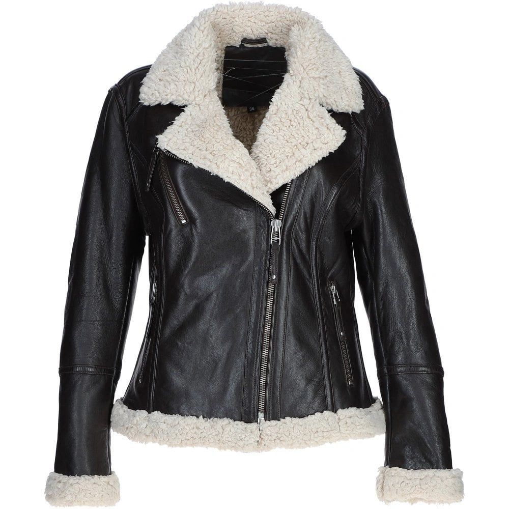 Women's Black Leather Shearling Classic Jacket