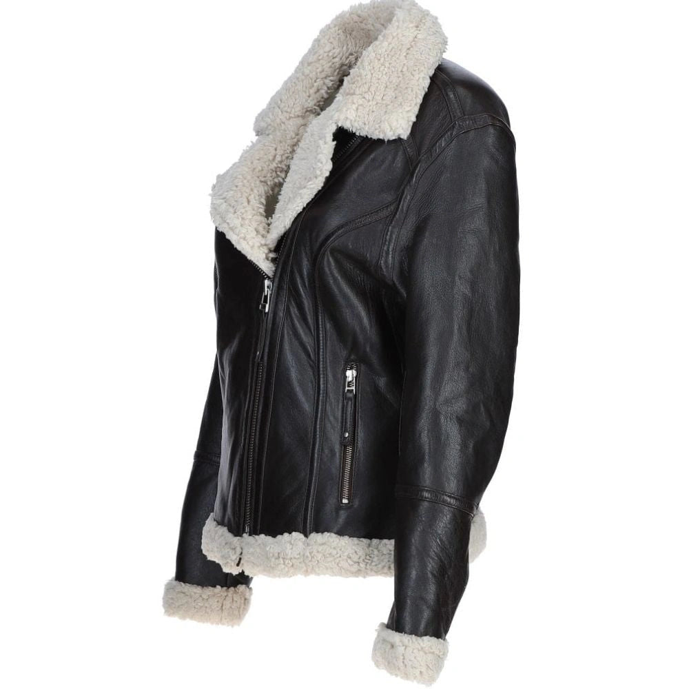 Women's Black Leather Shearling Classic Jacket