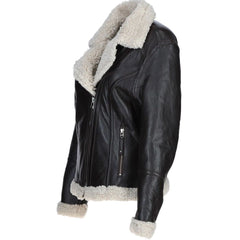 Women's Black Leather Shearling Classic Jacket