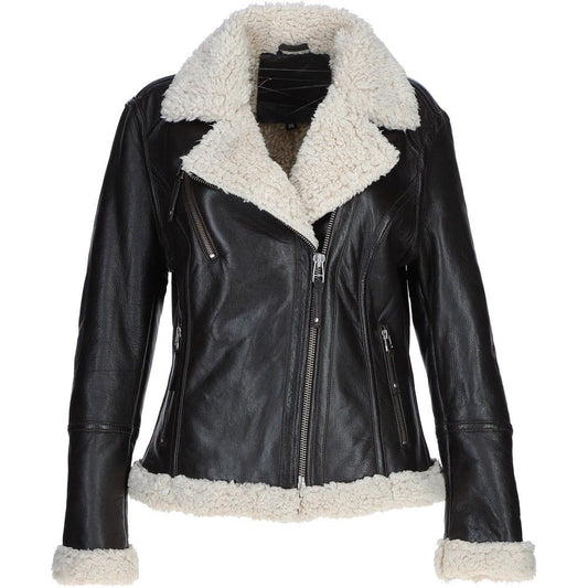 Women's Black Leather Shearling Classic Jacket