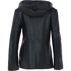 Women's Black Leather Hooded Jacket