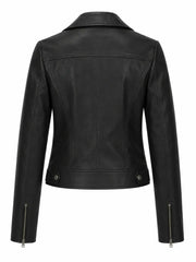 Women’s Black Leather Jacket with Multi-Zip Design Back 