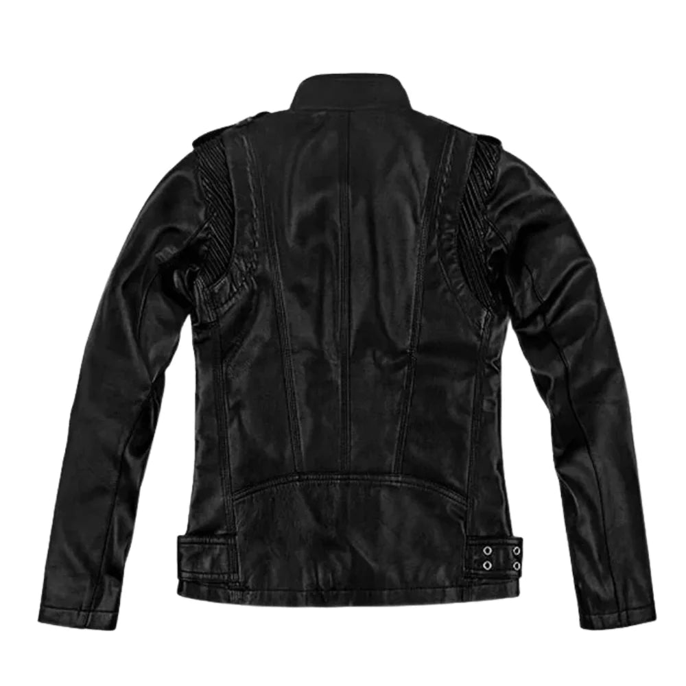 Women’s Black Leather Jacket with Multiple Zippers
