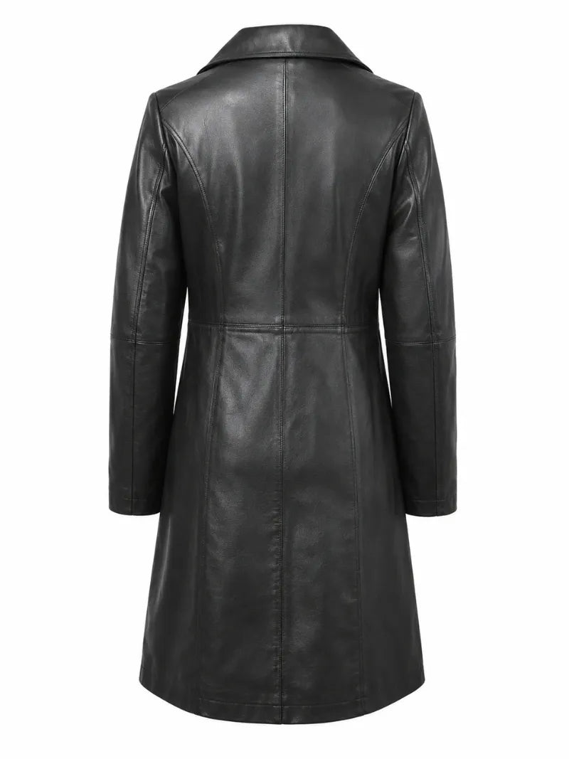 Women's Black Leather Long coat