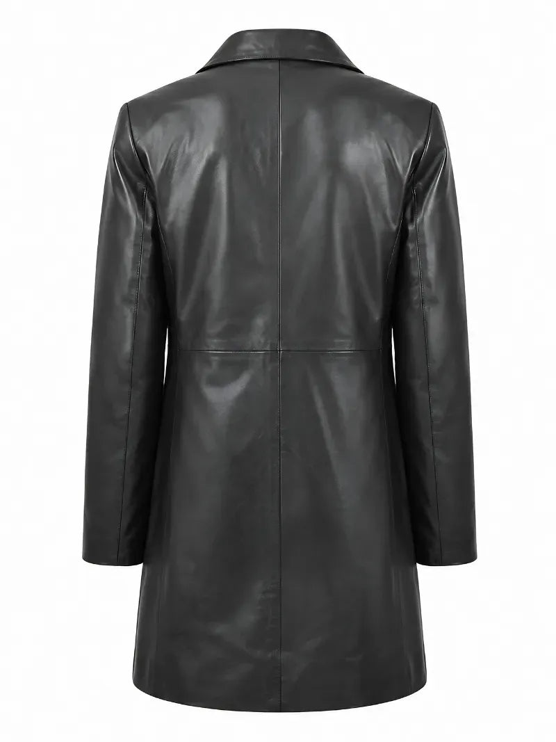 Women Black Leather Long Coat