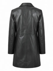 Women Black Leather Long Coat