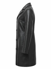 Women Black Leather Long Coat