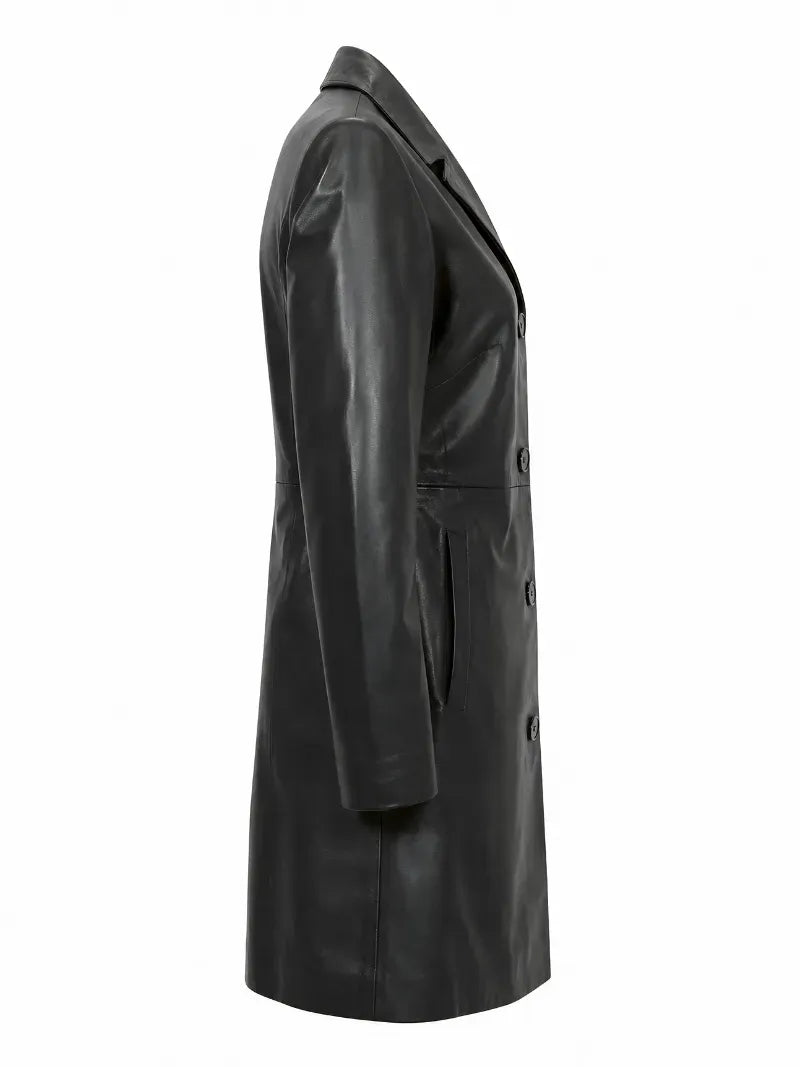 Women Black Leather Long Coat