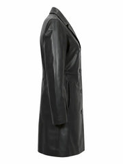 Women Black Leather Long Coat
