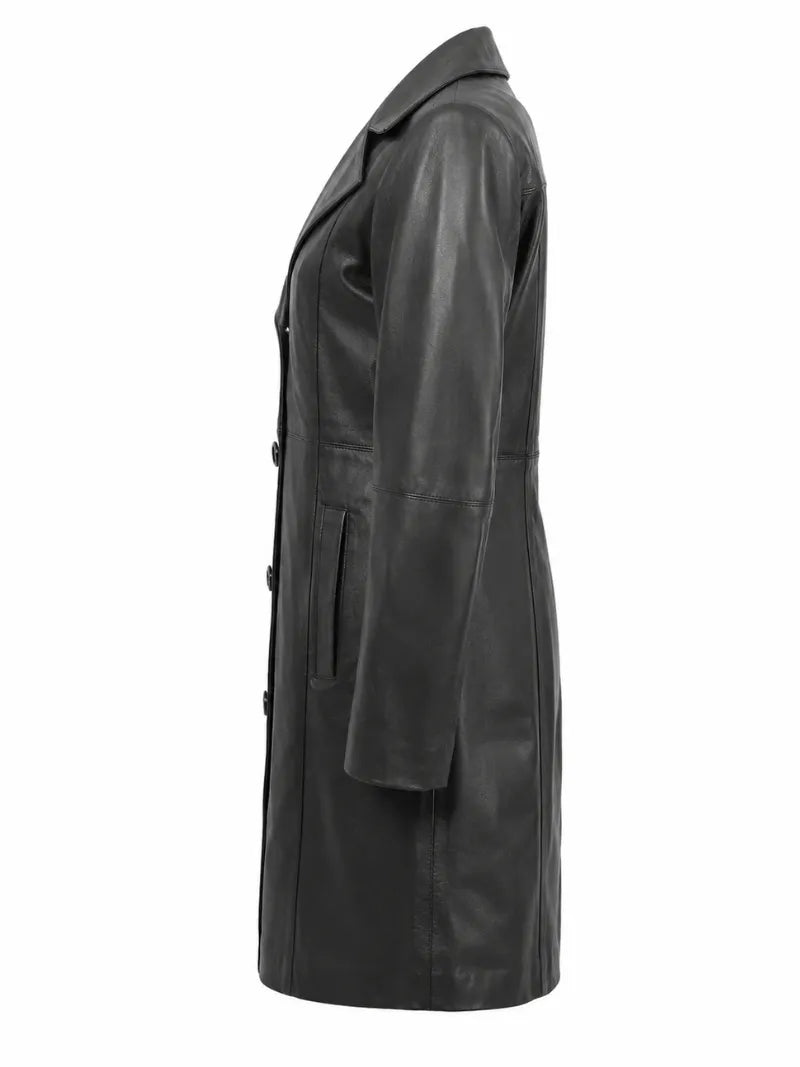 Women's Black Leather Long coat