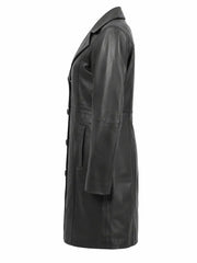 Women's Black Leather Long coat
