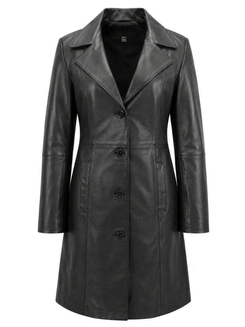 Women's Black Leather Long coat