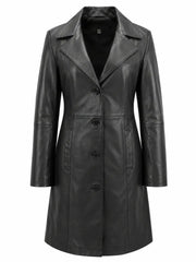 Women's Black Leather Long coat