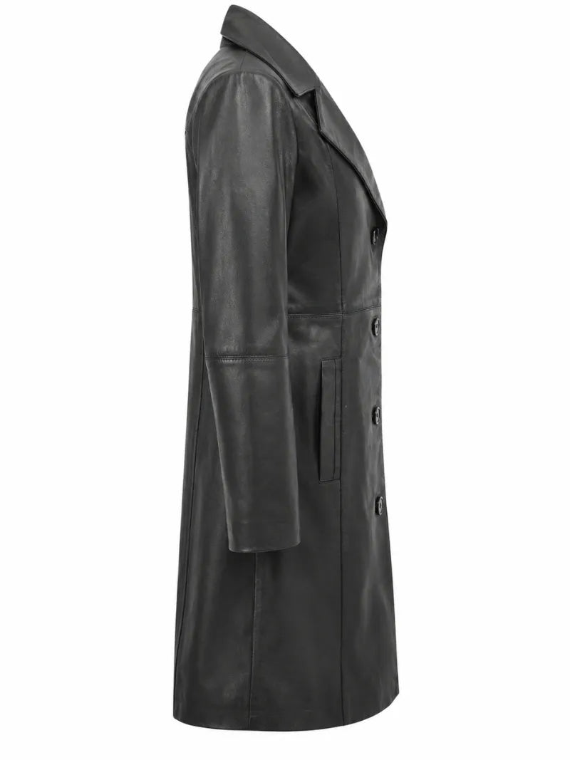 Women's Black Leather Long coat