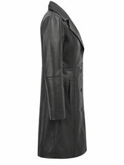 Women's Black Leather Long coat