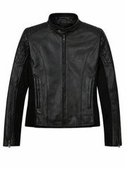 Women's Black Leather Smart Jacket Front 