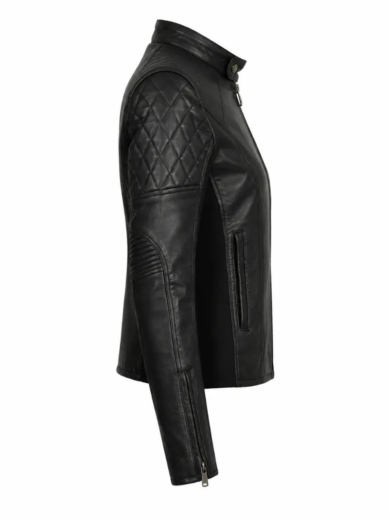 Women's Black Leather Smart Jacket Right 