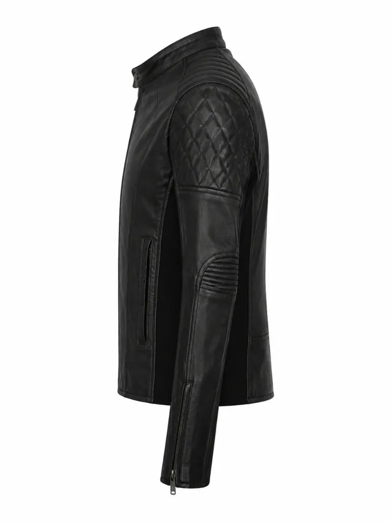 Women's Black Leather Smart Jacket Left 