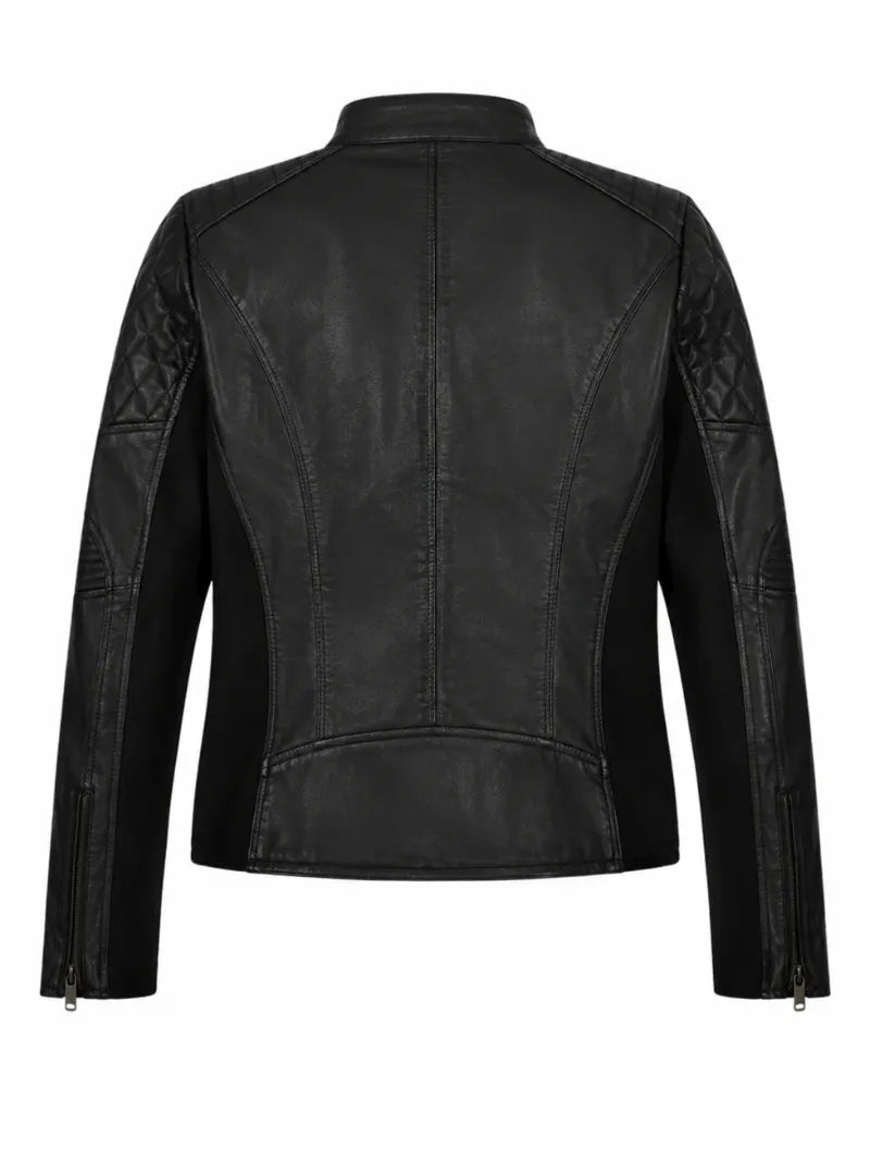 Women's Black Leather Smart Jacket Back 