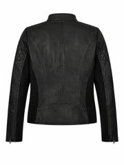 Women's Black Leather Smart Jacket Back 