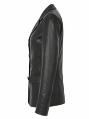 Women's Black Leather Two-Button Blazer