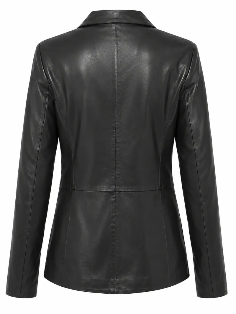 Women's Black Leather Two-Button Blazer