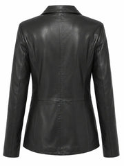 Women's Black Leather Two-Button Blazer