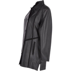 Women's Black Long-Line Leather Coat