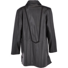 Women's Black Long-Line Leather Coat