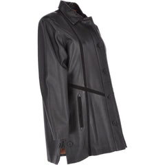 Women's Black Long-Line Leather Coat