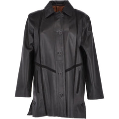 Women's Black Long-Line Leather Coat