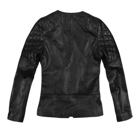 Women’s Black Quilted Shoulder Leather Jacket
