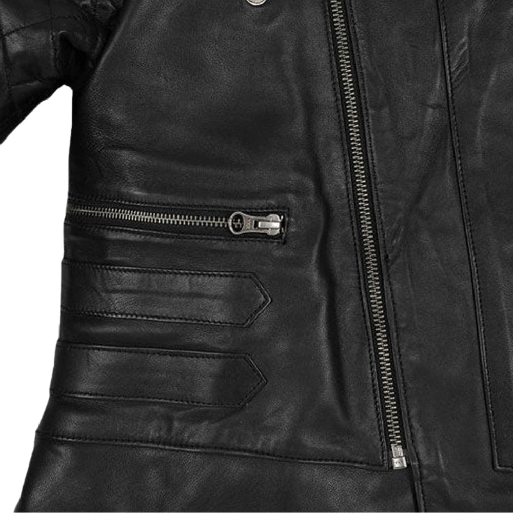 Women’s Black Quilted Shoulder Leather Jacket