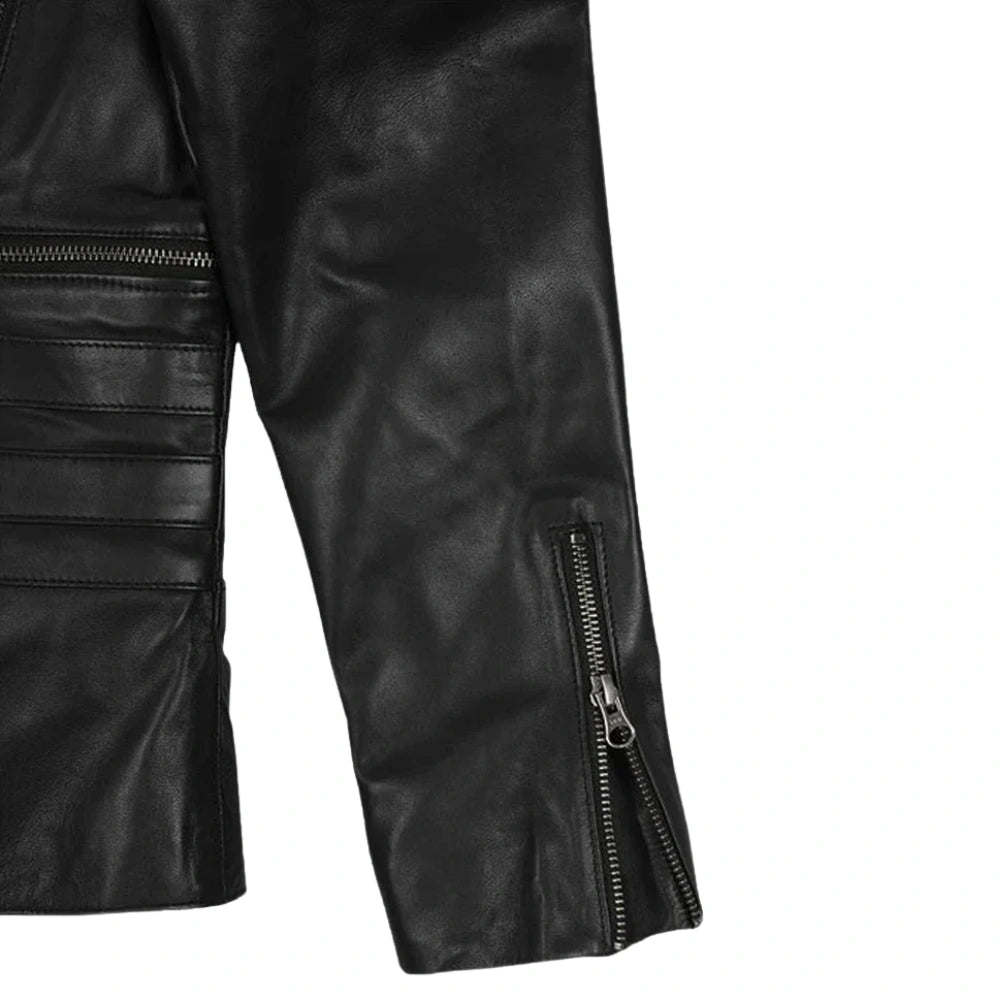 Women’s Black Quilted Shoulder Leather Jacket