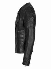 Women’s Black Quilted Shoulder Leather Jacket Left 
