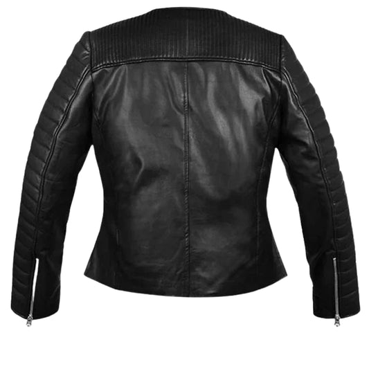 Women’s Black Quilted Sleeve Leather Jacket