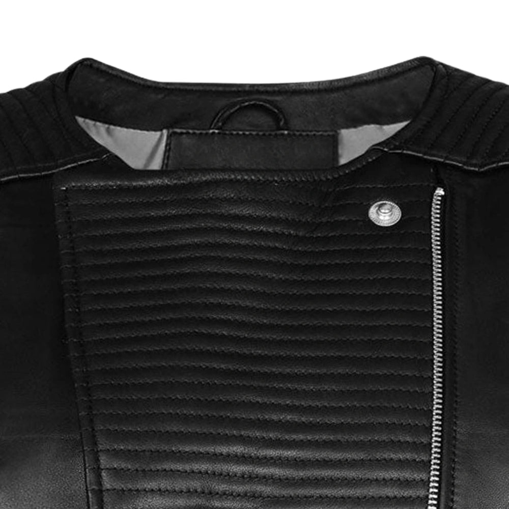 Women’s Black Quilted Sleeve Leather Jacket