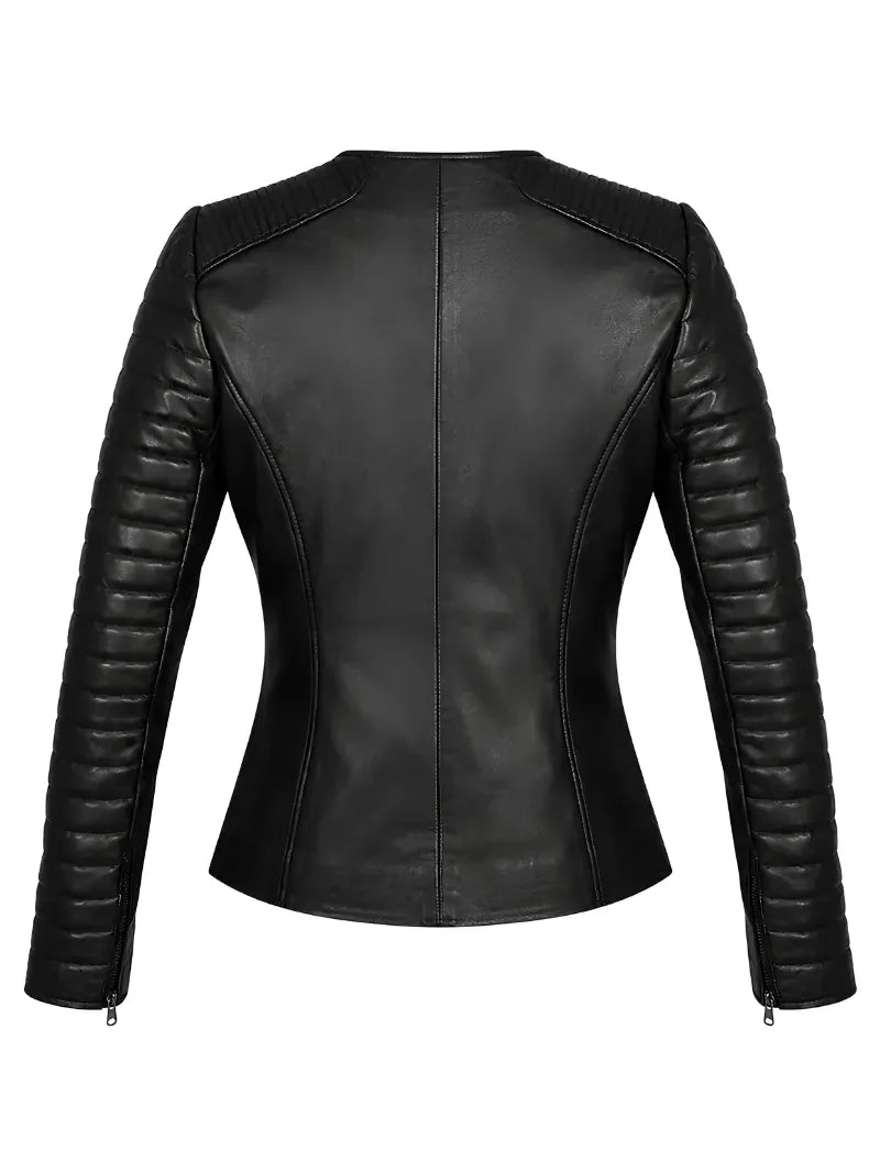 Women’s Black Quilted Sleeve Leather Jacket