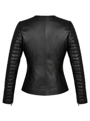 Women’s Black Quilted Sleeve Leather Jacket