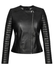 Women’s Black Quilted Sleeve Leather Jacket