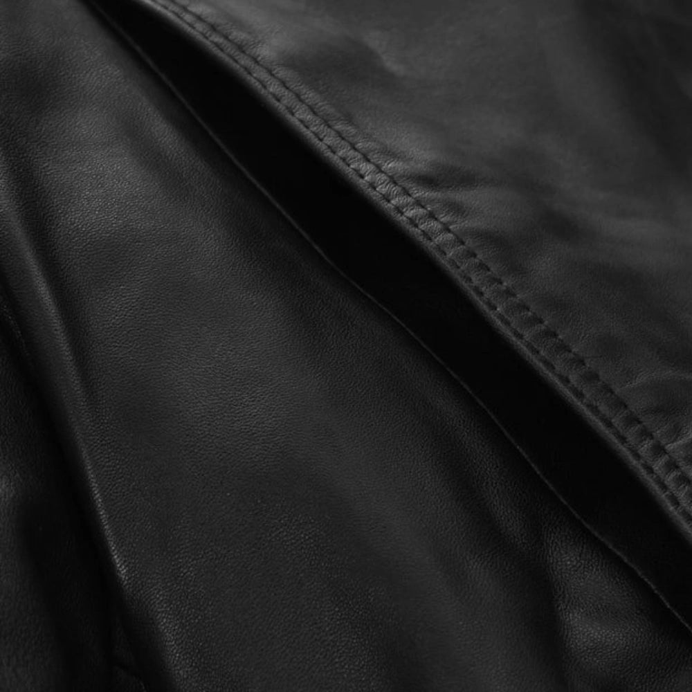 Women’s Black Leather Jacket with Multi-Zip Design