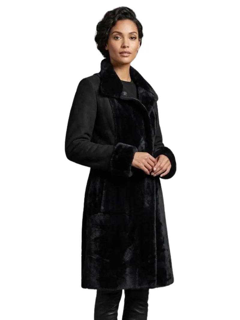 Women's Black Shearling Fur Coat