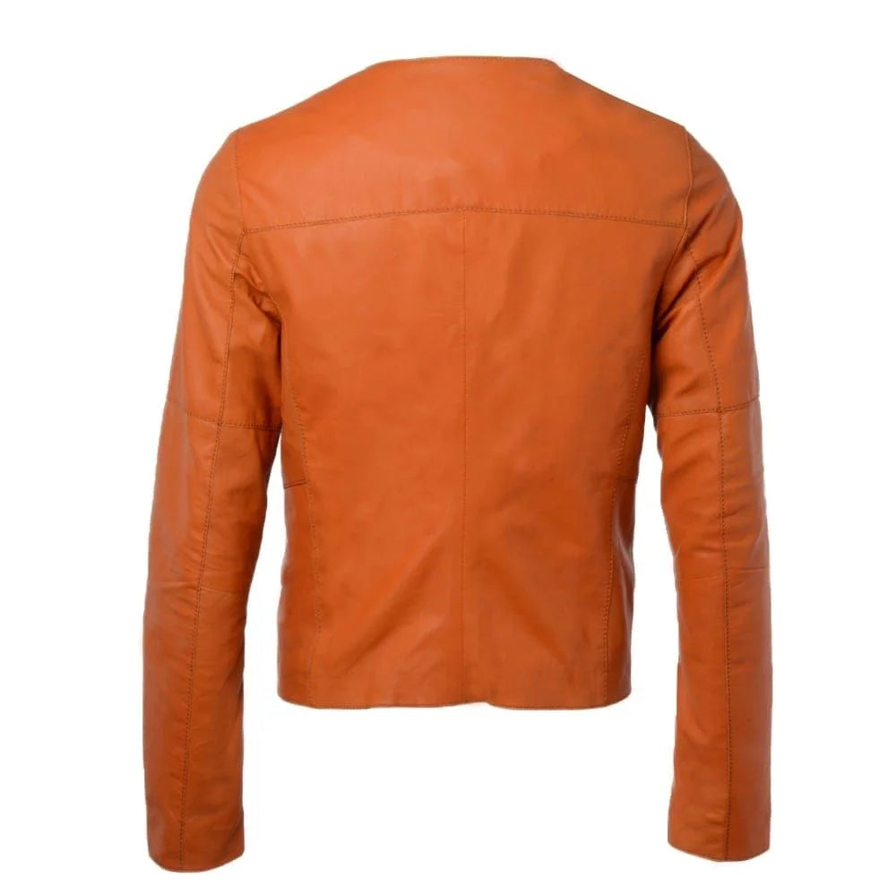 Women's Bold Orange Leather Jacket