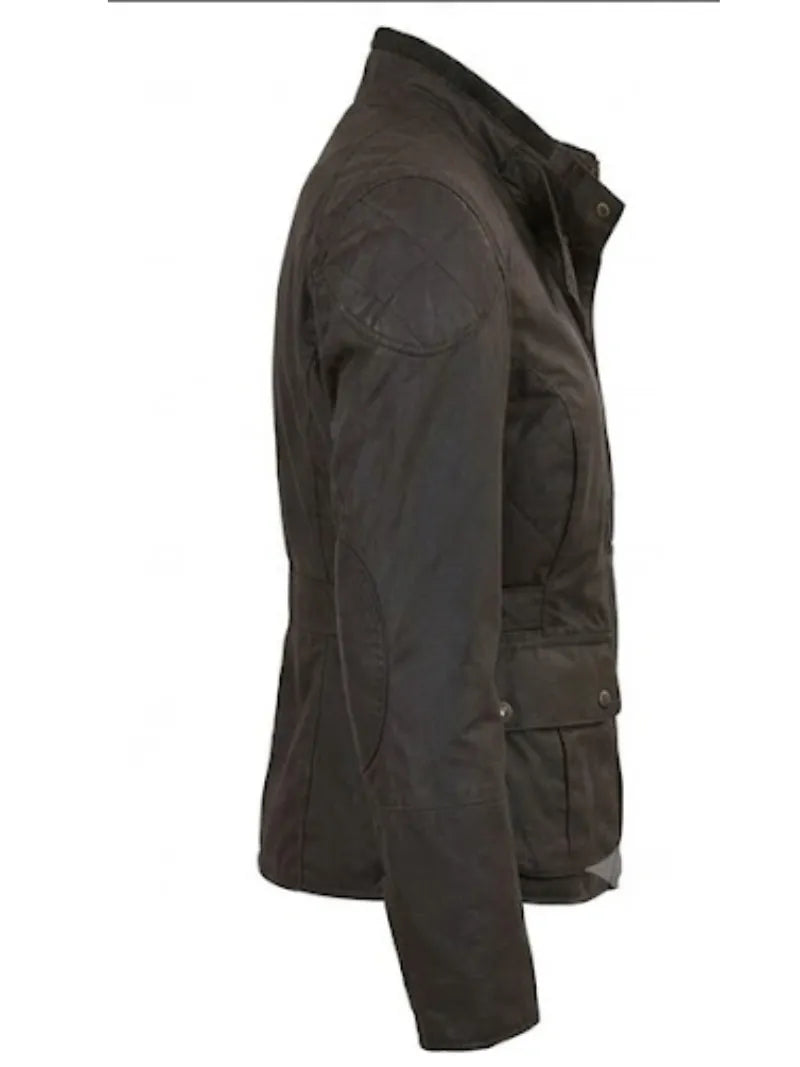 Women's Brown Leather Jacket with High-Neck Design