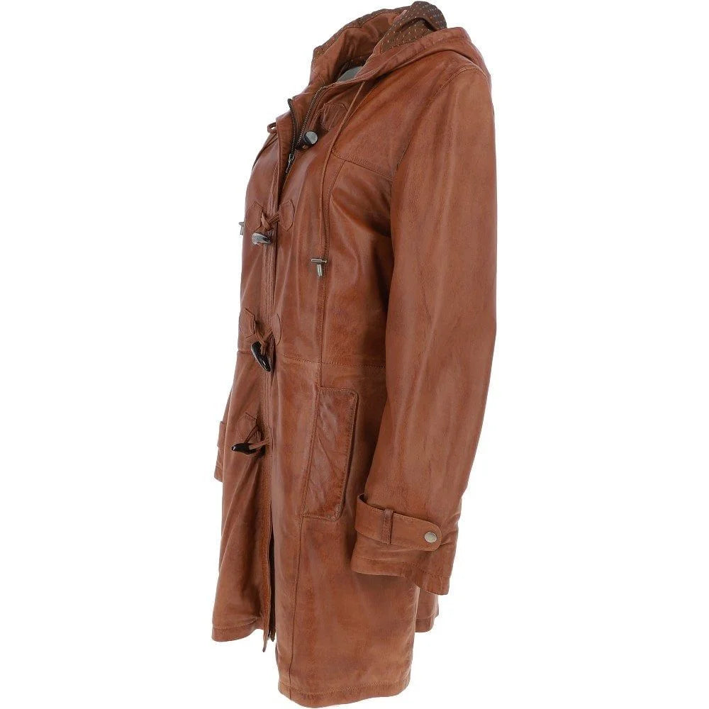 Women's Brown Leather Toggle Coat